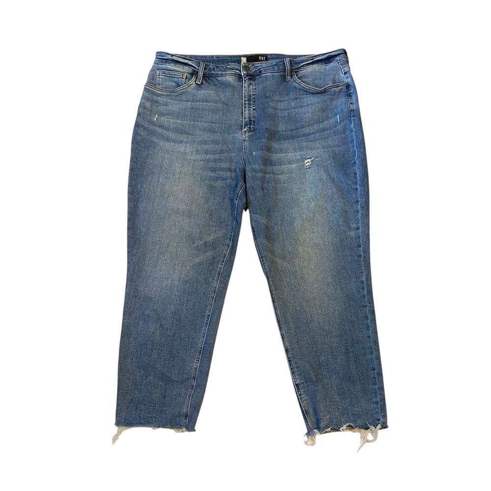 KUT FROM THE KLOTH Rachael Fab Ab Mom Jeans High Rise Distressed Raw Hem 22W
